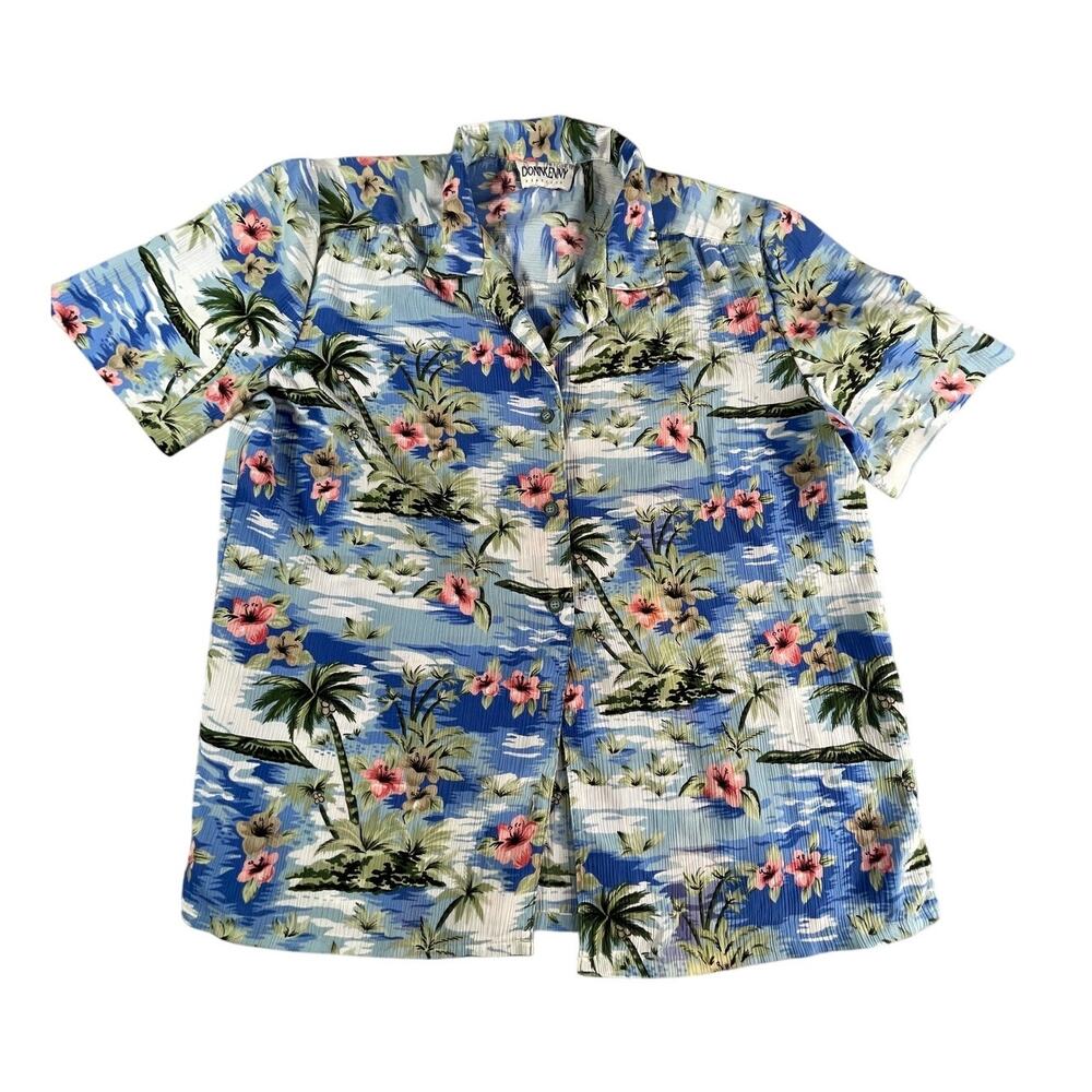 DonnKenny Classics Shirt Mens Large Floral Hawaiian Print Short Sleeve Button Up